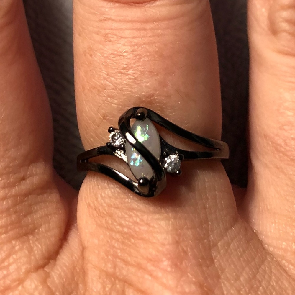 Sterling Silver Ring with Simulated Fire Opal